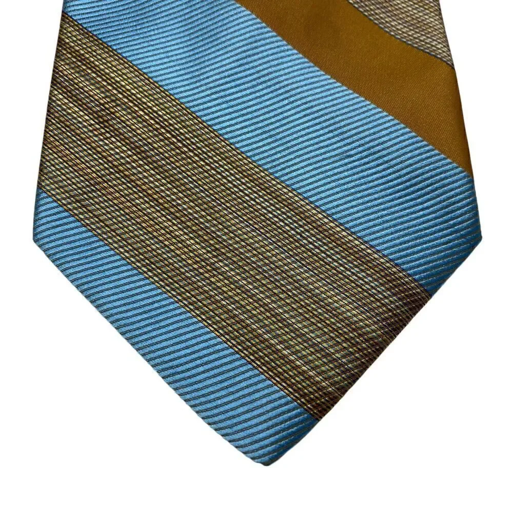 Vintage London 400  Men's Tie Necktie Wide Polyester Striped Brown Blue Classic